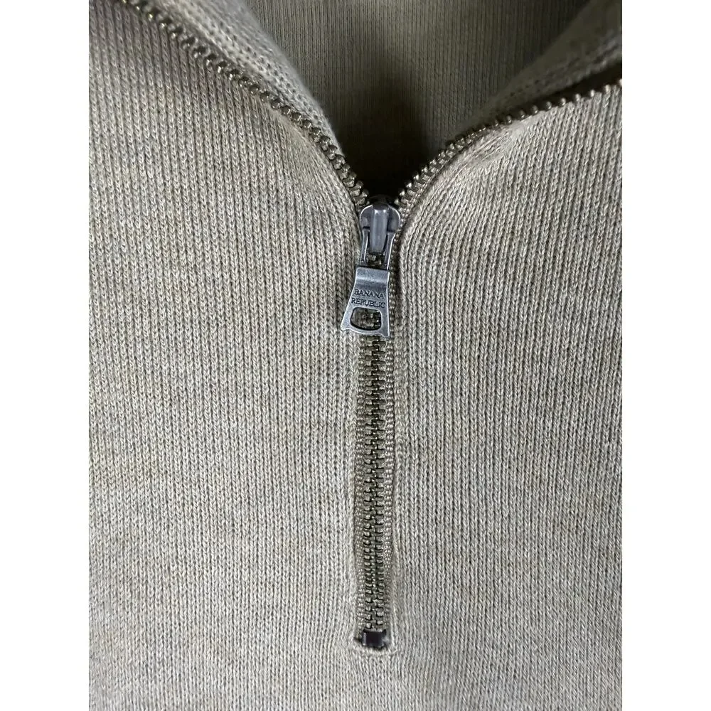Banana Republic Sweater Mens Large Oatmeal Cotton Quarter Zip Mock Neck Pullover